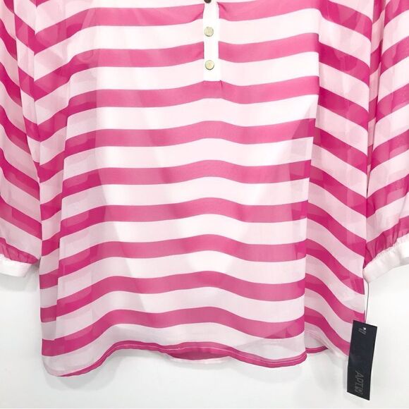 Apt. 9 Pink Striped Lightweight Chiffon Nautical Blouse with Cami Tank - Picture 3 of 16